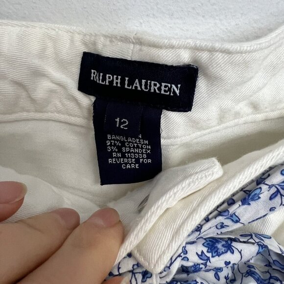 Ralph Lauren Nautical Girls White Pants Belted Blue Embroidery Boot Leg Sz 12 - Picture 7 of 13